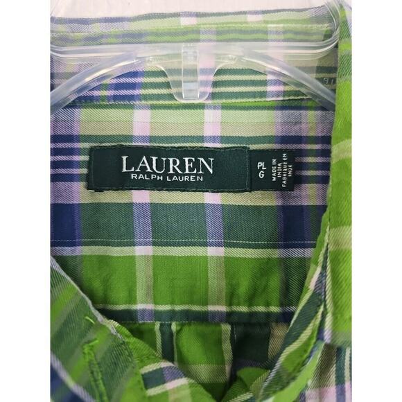 Lauren Ralph Lauren LRL ~Woman Size L Petite~ Green/Blue Plaid Shirt Long Sleeve - Picture 3 of 12